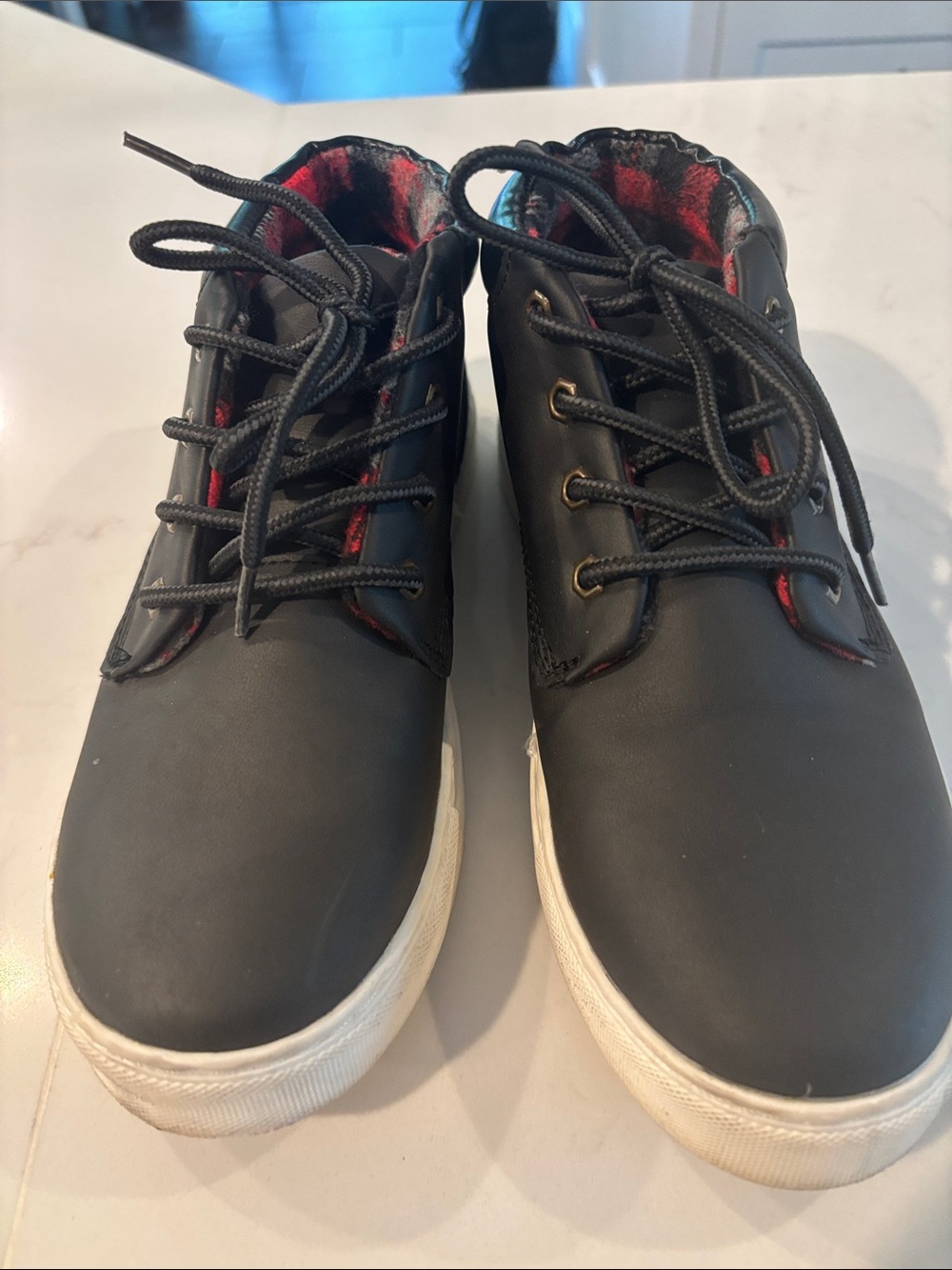 Deer Stags Black High-Top Sneakers with Red Plaid Lining